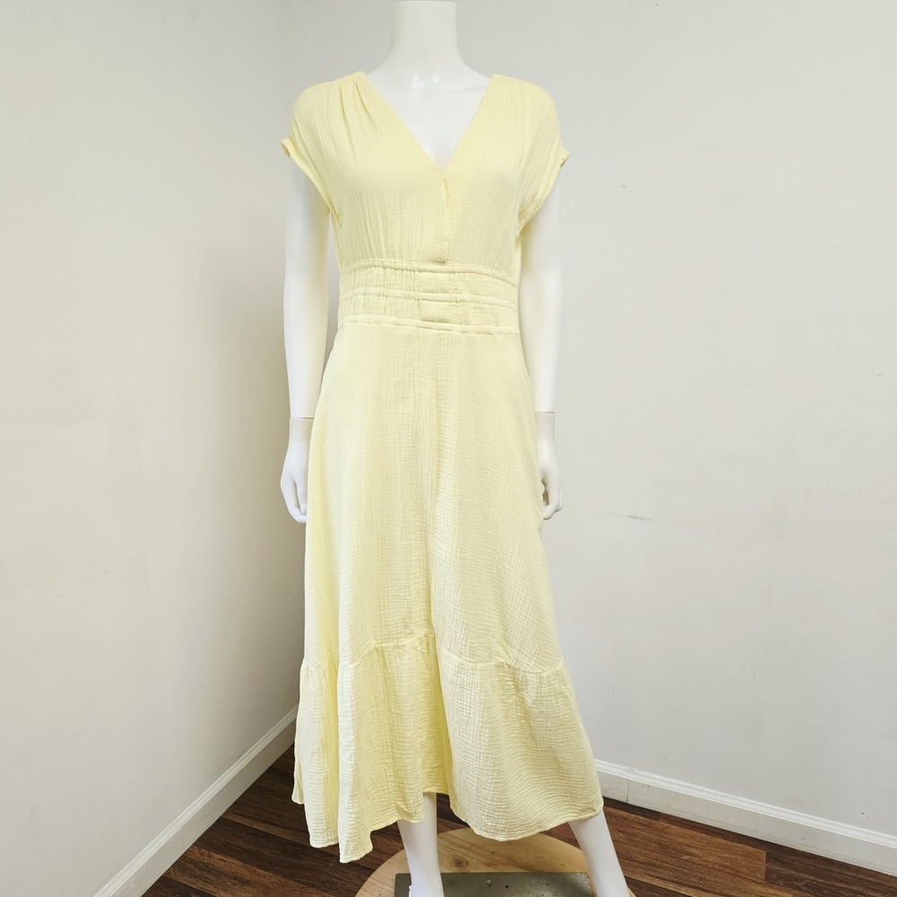 Joes Gauze Maxi Dress Anise Flower Size S Smocked Waist V-Neck Soft Yellow Long